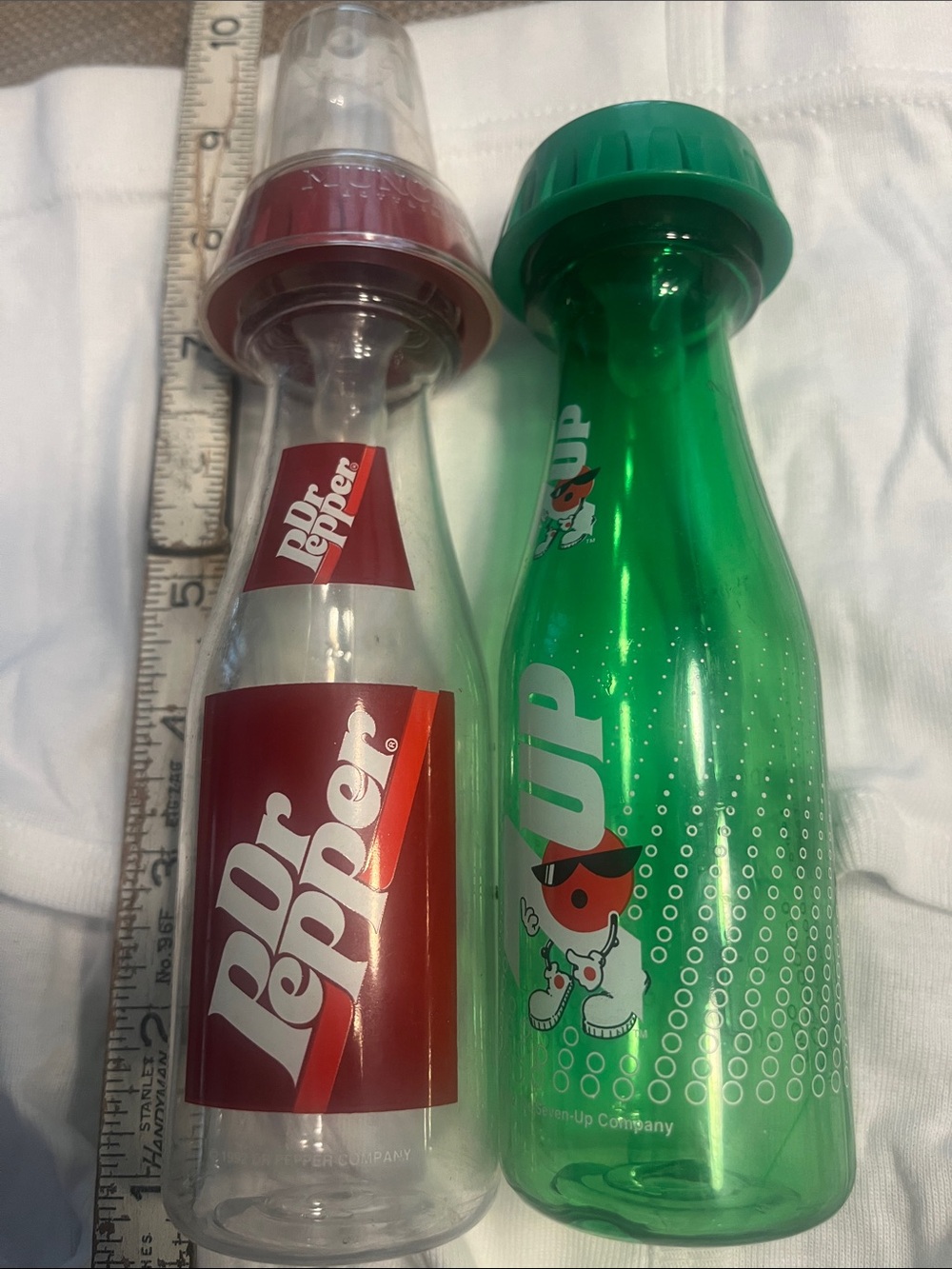 Rear Dr Pepper 7 up baby bottles Red Clear Soda Bottle - Branded Collectible